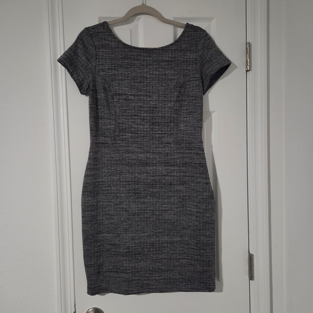 Banana Republic Tweed Knit Sheath Dress Gray Scoop Back 6 Preppy, Power Office